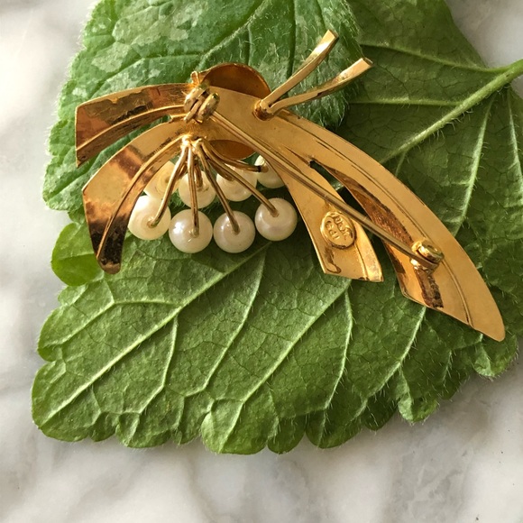 Vintage 12k Gold Filled Pearl Bow Brooch - Picture 3 of 5